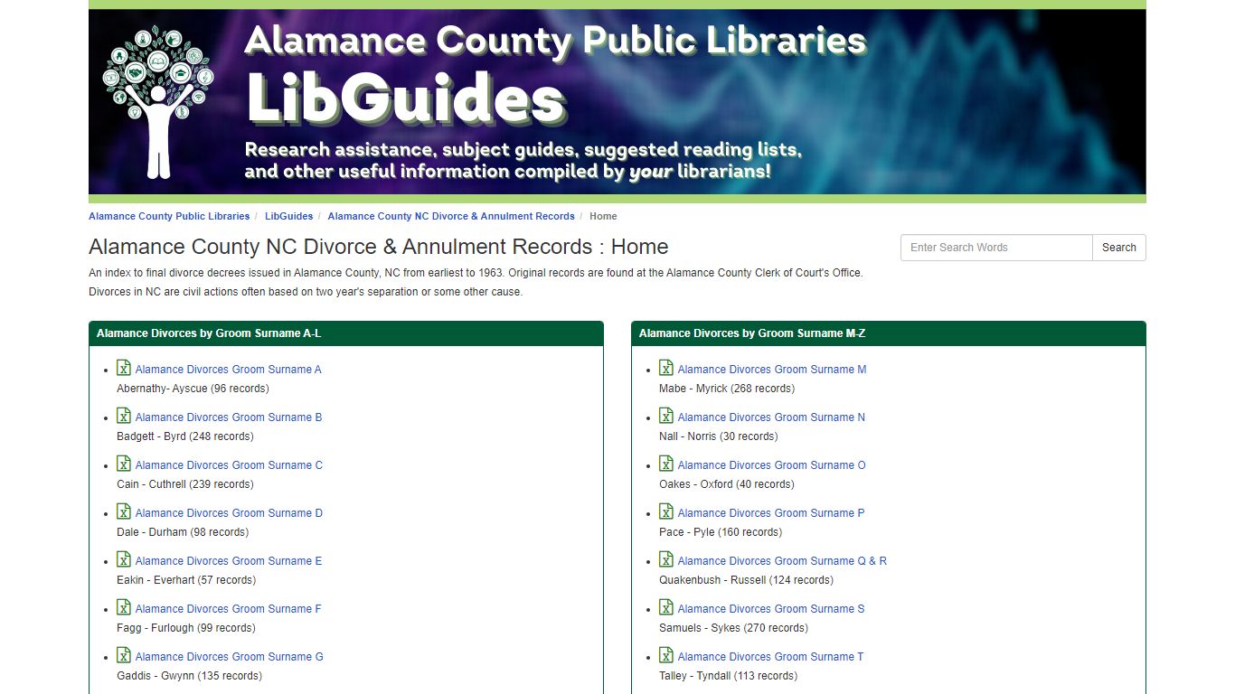 Alamance County NC Divorce & Annulment Records : Home